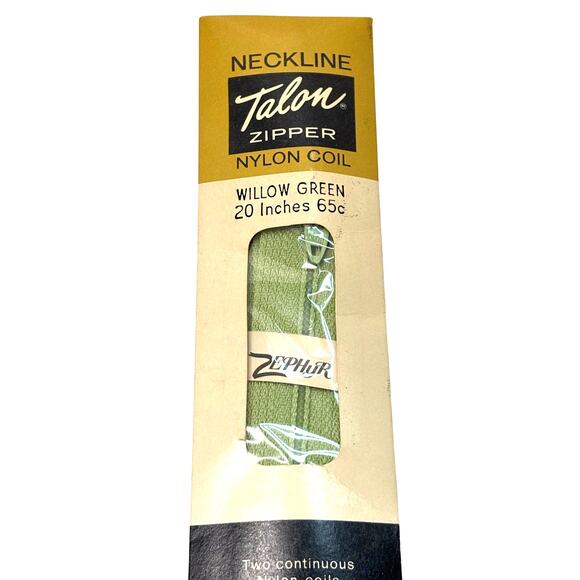 Vintage Talon Zipper Nylon Coil Neckline 20 inch Willow Green Zephyr Deadstock - Picture 1 of 4